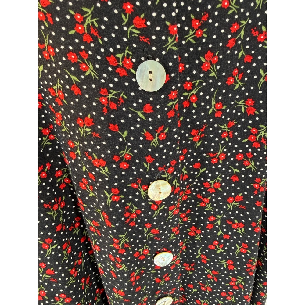 1990s Contempo Black Floral Rayon Maxi Dress Open Cross Back Grunge 8 - Picture 5 of 11